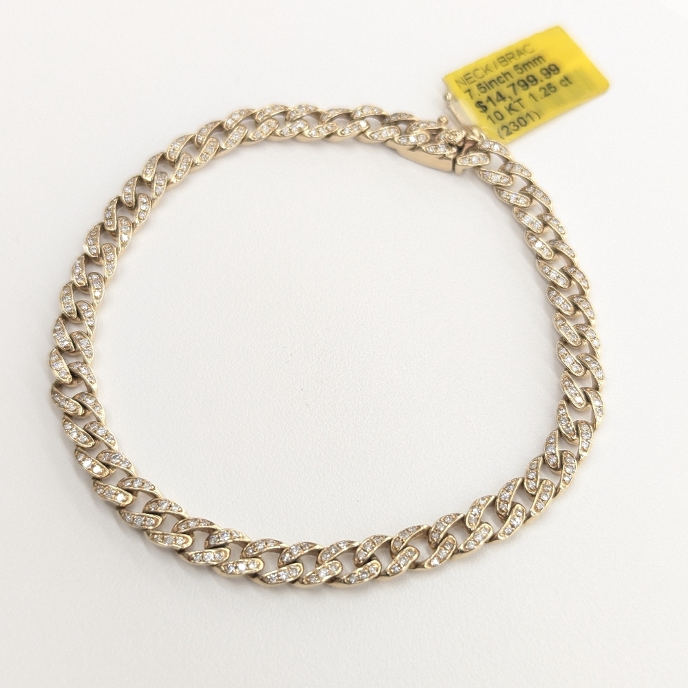 Real Diamond 10kt Yellow Gold Cuban Bracelet
